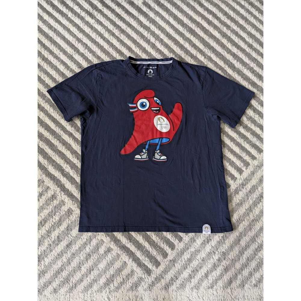Official Paris 2024 Summer Olympics Phryges Mascot T-shirt Navy Blue Adult XL